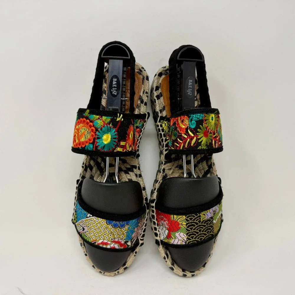 Kron by KronKron Women's Sz 8.5 Embroidered Platform Espadrille Sandals Colorful